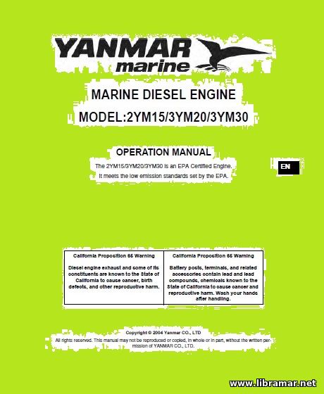 Yanmar Marine Diesel Engine Model 2YM15-3YM20-3YM30 Operation Manual