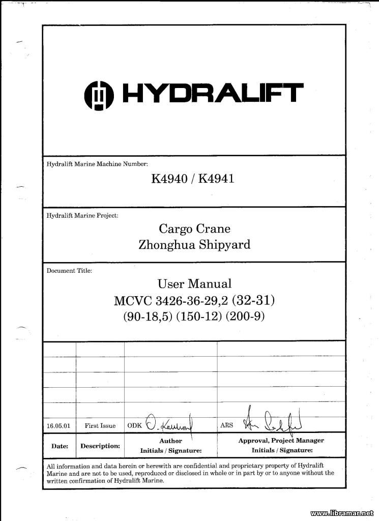 HYDRALIFT CARGO CRANE 3426—36—29.2 USER MANUAL
