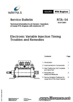 SULZER RTA—54 DIESEL ENGINES SERVICE BULLETIN — ELECTRONIC VARIABLE INJECTION TIMING TROUBLES AND REMEDIES