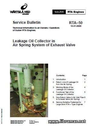 SULZER RTA—50 DIESEL ENGINES SERVICE BULLETIN — LEAKAGE OIL COLLECTOR IN AIR SPRING SYSTEM OF EXHAUST VALVE