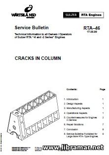 SULZER RTA—46 DIESEL ENGINES SERVICE BULLETIN — CRACKS IN COLUMN