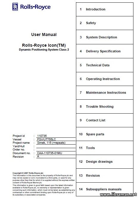 ROLLS—ROYCE ICON(TM) DYNAMIC POSITIONING SYSTEM CLASS 2 USER MANUAL