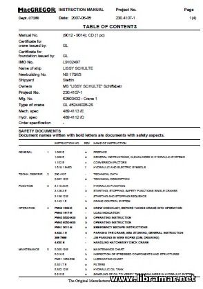 MACGREGOR GL 45244028—2S CRANES INSTRUCTION MANUAL