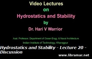 HYDROSTATICS AND STABILITY — LECTURE 20 — DISCUSSION HYDROSTATICS AND STABILITY — LECTURE 20 — DISCUSSION