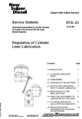 SULZER RTA—38 AND RTA—48 TYPE DIESEL ENGINES SERVICE BULLETIN — REGULATION OF CYLINDER LINER LUBRICATION