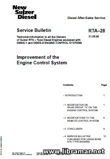 SULZER RTA—TYPE DIESEL ENGINES SERVICE BULLETIN — IMPROVEMENT OF THE ENGINE CONTROL SYSTEM