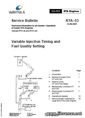 SULZER RTA—53 DIESEL ENGINES SERVICE BULLETIN — VARIABLE INJECTION TIMING AND FUEL QUALITY SETTING